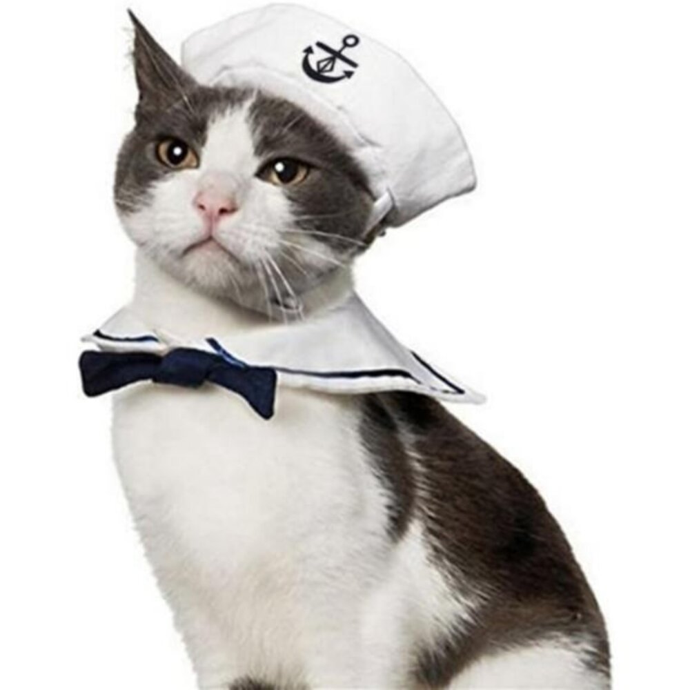 Small Pet Sailor Costume‎ Halloween Cat Dog Navy Hat Tie Collar Outfit Nautical